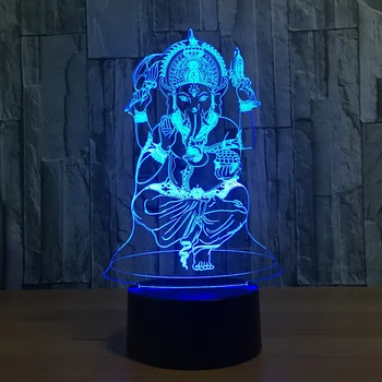 

3D LED Night Light Visual 7 colors illusion India Lord Elephant God Lamp With Remot Touch Table Lamp Birthday Gifts