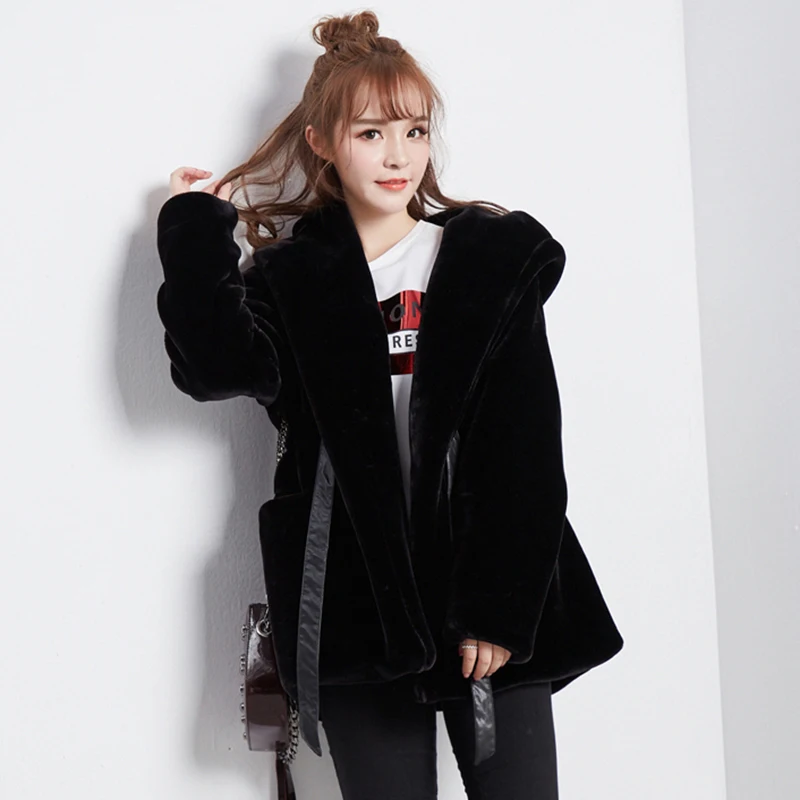 

Fur & Faux Fur Female Coat 2019 New Fashion Large size Warm Hooded Winter Long-sleeved Solid color Women's Fur Coat S-XL NUW68