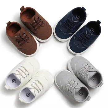 

Newborn Baby Boys Classic Shoes PU Leather Lace-Up Prewalkers Soft Anti-slip Sports Sneakers Casual Flat Sneakers
