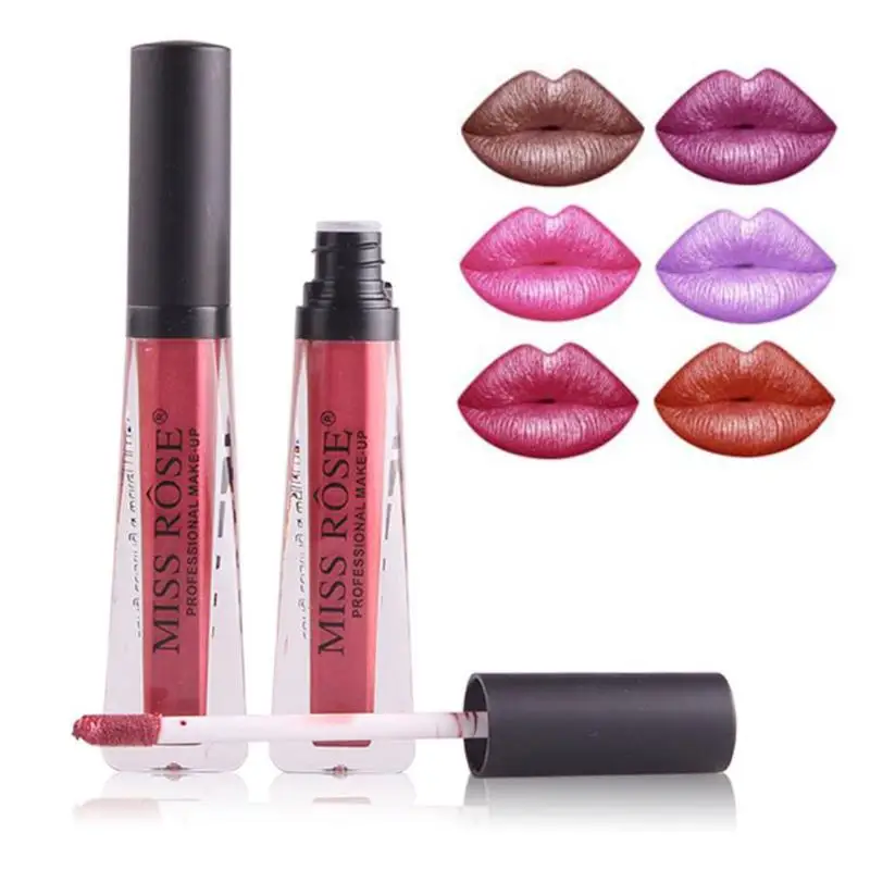 Miss Rose Matte Lip Gloss Liquid Lipstick Metallic Transparent Tube Non stick Cup Waterproof