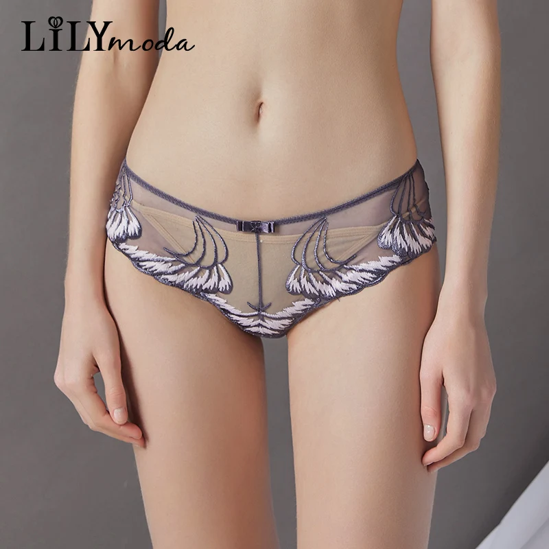 

Lilymoda Hot Sexy Ladies Thong Panties Soft Lingerie Transparent Embroidery Underwear Seamless Briefs T Back Panties For Women