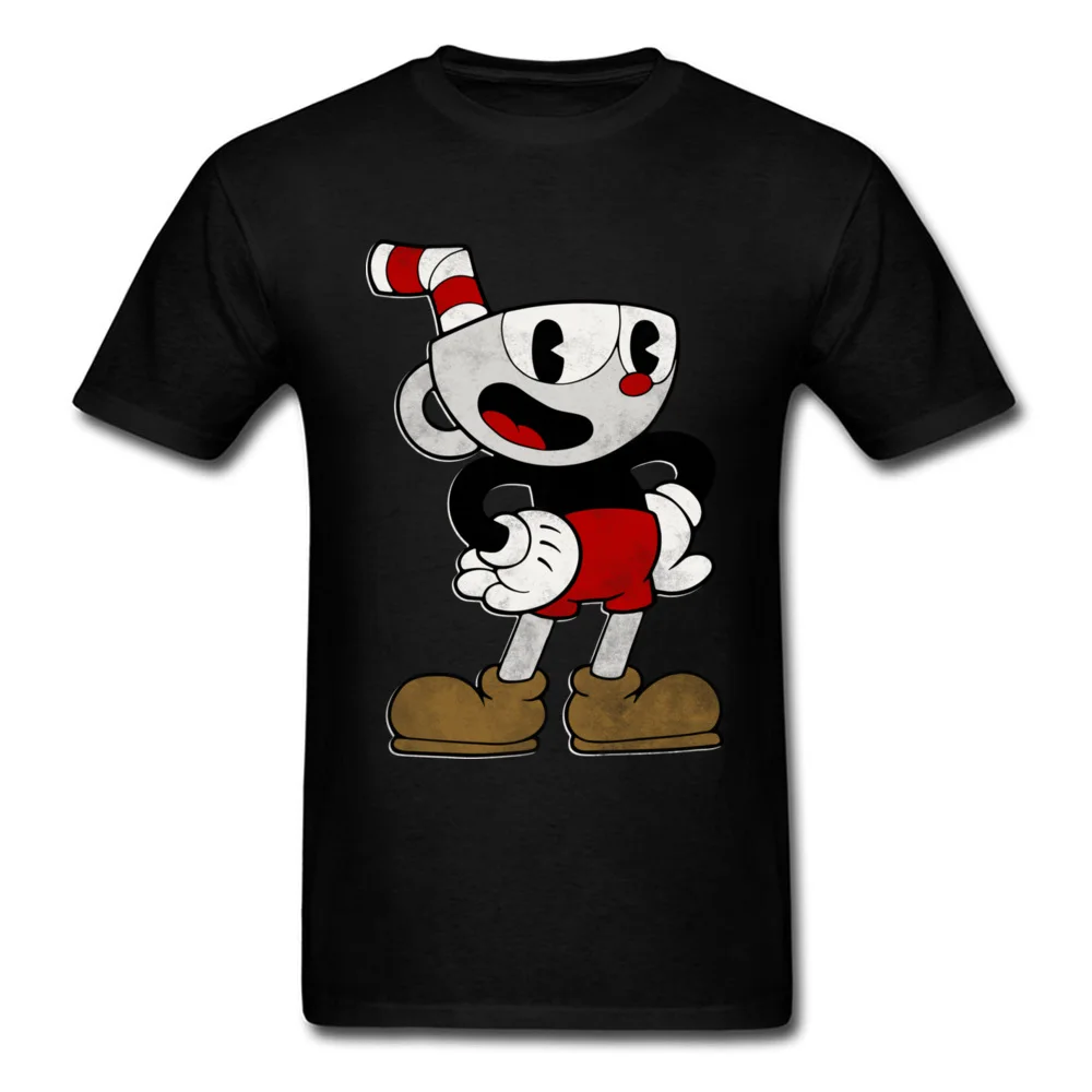 Cuphead Pose Cotton Fabric Tops & Tees for Men Hip hop T-Shirt Party Fashionable O-Neck Tops T Shirt Short Sleeve Cuphead Pose black