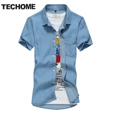 Летняя новинка мужские рубашки наивысшего качества отложной воротник Slim Fit повседневные модные джинсы с коротким рукавом мужские рубашки Camisa Dos Ho мужские s