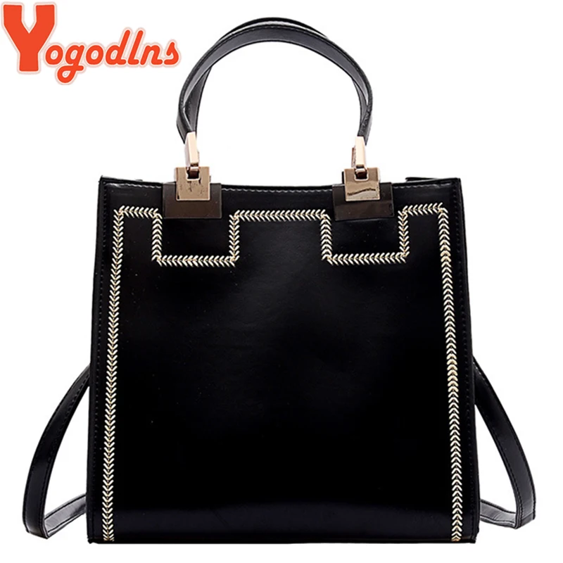 

Yogodlns Retro PU Ladies Handbag Solid Color Large Bag Simple Decorative Shoulder Bag High Quality Embroidery Messenger Bag