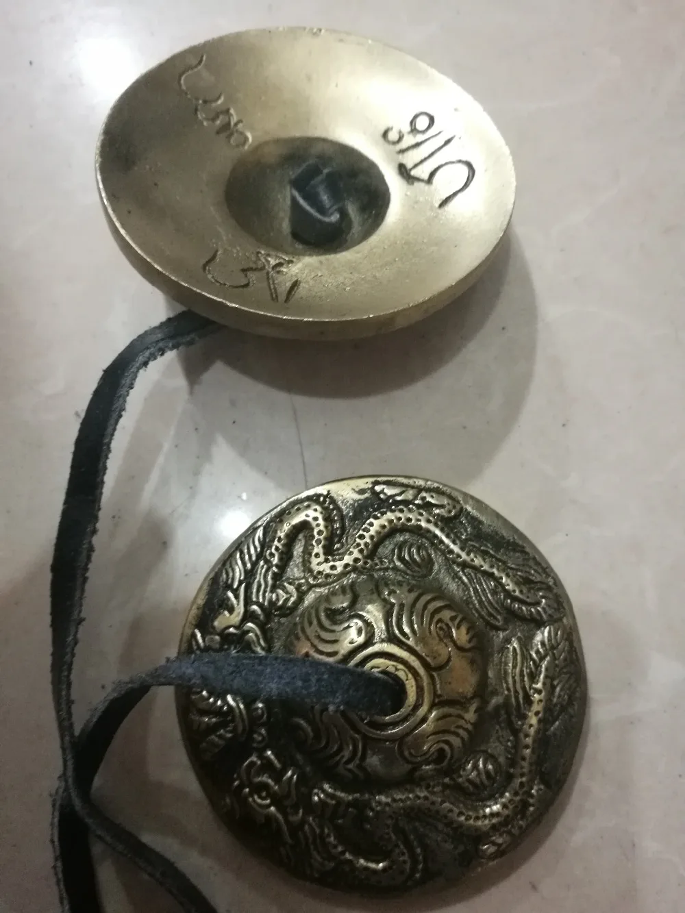 

China Folk tibetan buddhism old beautifully copper Cymbal Shaman exorcism