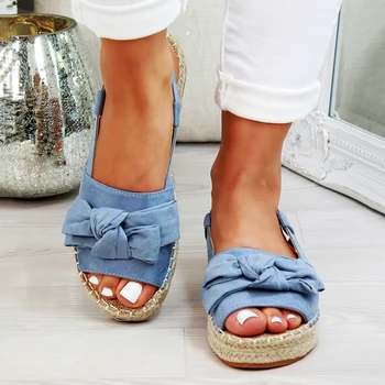 

Summer Sandals Shoes For Woman Casual Butterfly-knot Womens Sandals Buckle Strap Flats Solid Color Peep Toe Sandals Female
