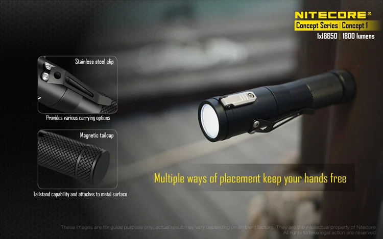 NITECORE Concept 1 1800 люмен CREE XHP35 HD E2 светодиодный фонарик 220 м дальность луча Магнитная Задняя крышка дизайн C1 фонарь фонарик