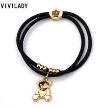 VIVILADY модные браслеты-подвески в виде медведя, женский браслет, крепкий эластичный черный Канат, сердце, слон, ключ, роза, корона, повязки для волос, подарок