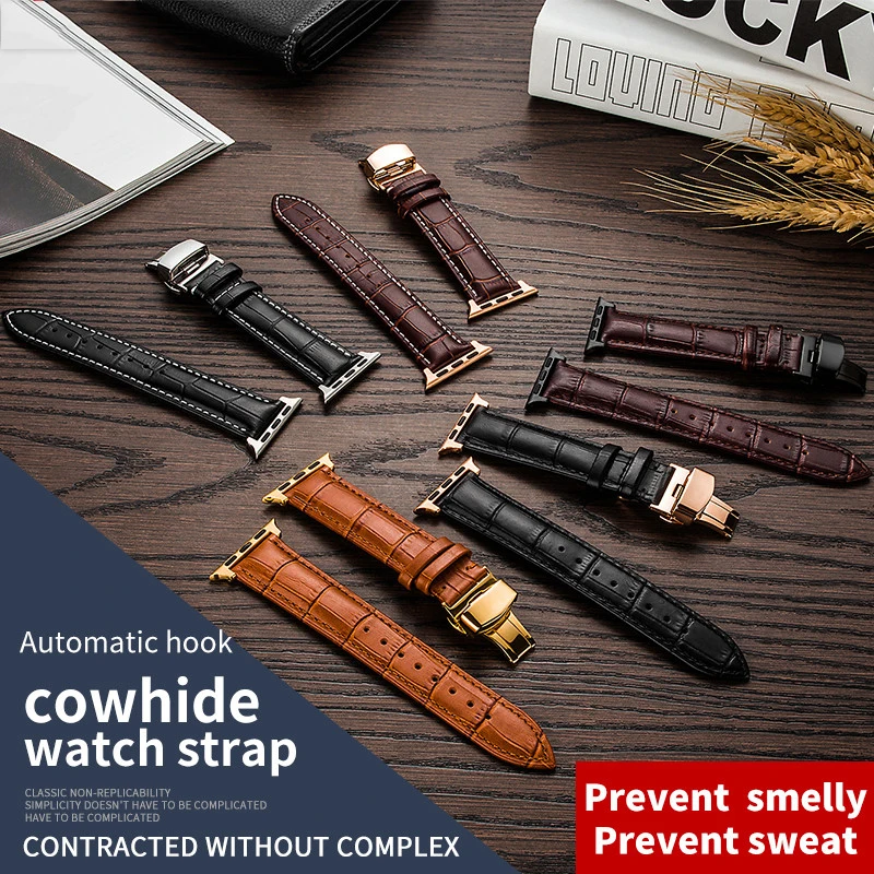

Black Brown Top layer strap double press Apple Watch Series 3 2 1 for Iwatch Leather Apple Watch 38mm 42mm Strap
