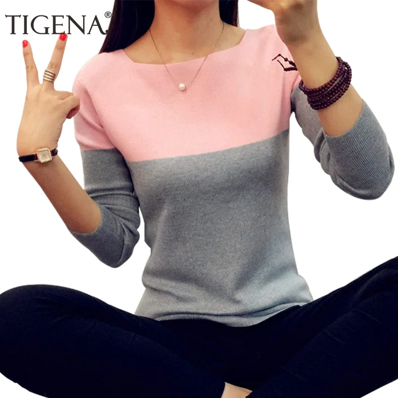 TIGENA الخريف الشتاء سترة المرأة 2019 محبوك مرونة عالية البلوز النساء البلوزات و البلوفرات الإناث الأسود الوردي قمم السيدات