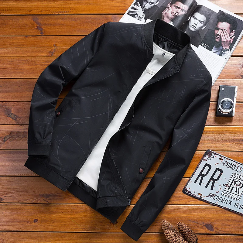 Брендовая мужская куртка, высокое качество, приталенное пальто на молнии, мужские одноцветные куртки и пальто, повседневная мужская верхняя одежда, пальто с принтом, Jaqueta - Цвет: black