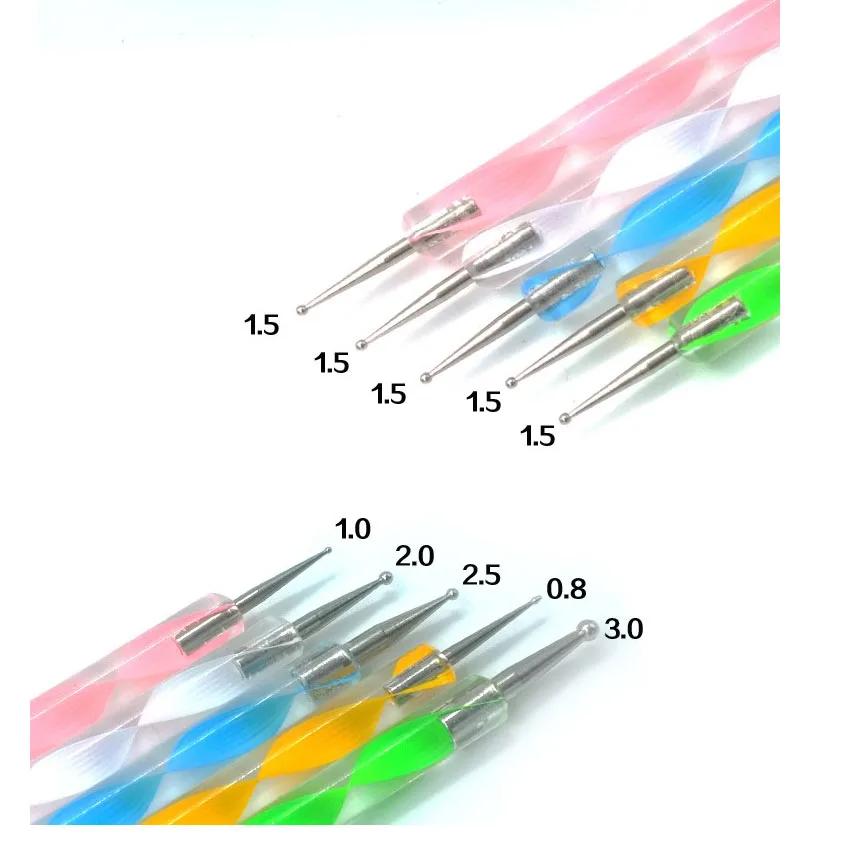 Высокое качество 5 шт. 2-полосная нейл-арта дотсы маникюрные заточенный карандаш лак для ногтей ручка Алюминий под мрамор живопись Dot DIY инструменты для ногтей