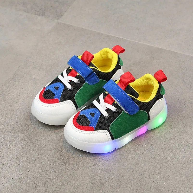 Детская светящаяся обувь для мальчиков и девочек; спортивная обувь для бега; модные кроссовки с мигающими огнями для малышей; Светодиодный кроссовки для маленьких детей - Цвет: blue