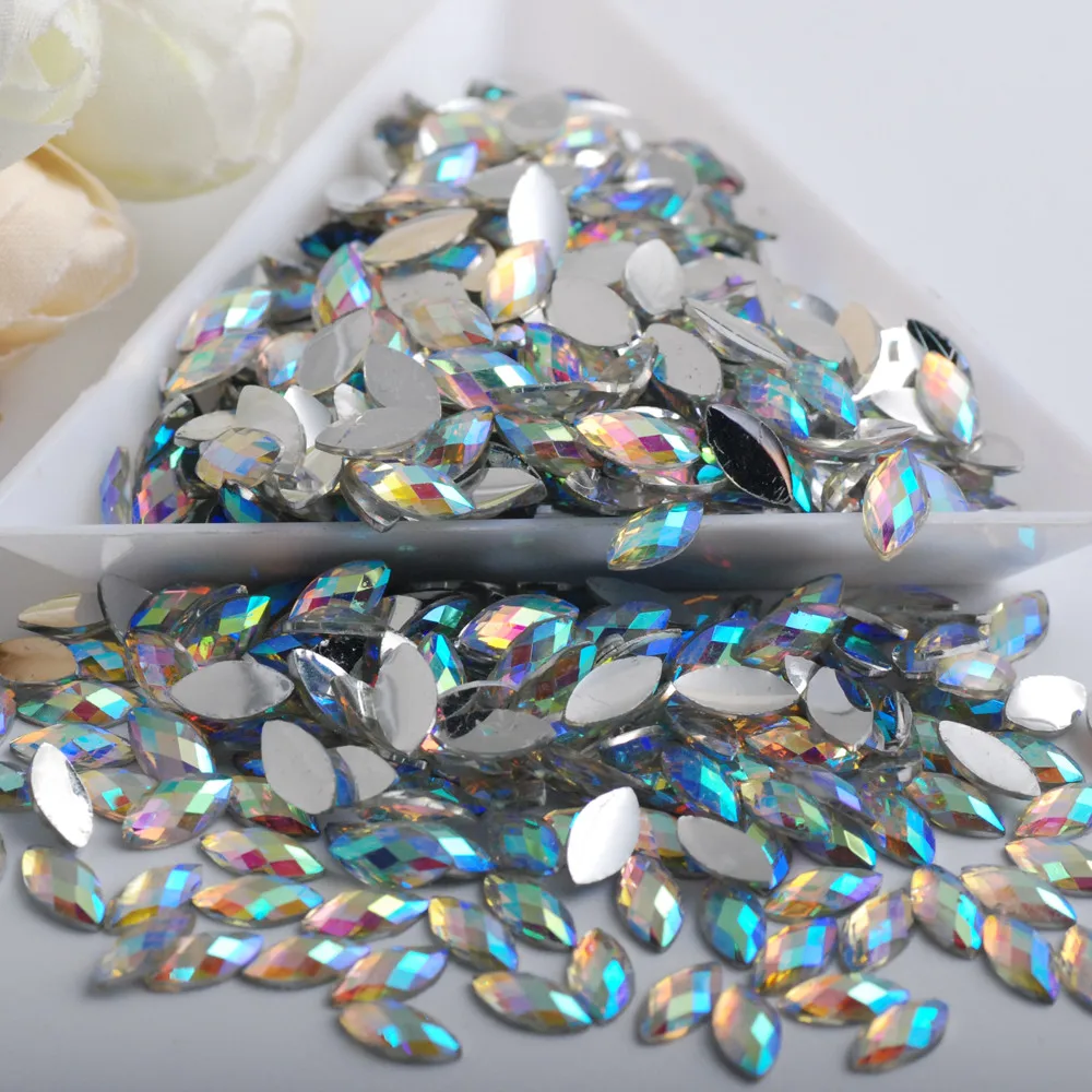 Hot-Sale-100Pieces-Flat-Back-Marquise-Earth-Facets-Clear-Crystal-AB-Acrylic-Horse-eye-Shape-Rhinestone (5)