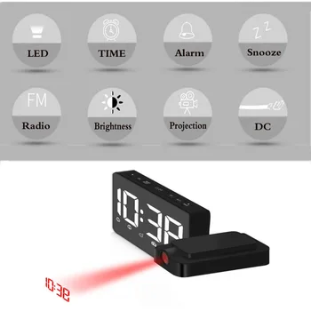

Alarm Clock Projection Digital Clock Alarm Desk Clock LED Display Digital FM Radio Dual Alarm Volume Snooze Time Home Decoration