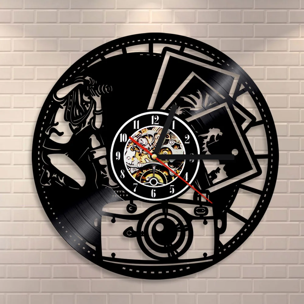 1Piece Photography Vinyl CD Record Wall Clock Photo Gallery Art Decoration Antique Mounted Timepiece Hanging Craft | Дом и сад