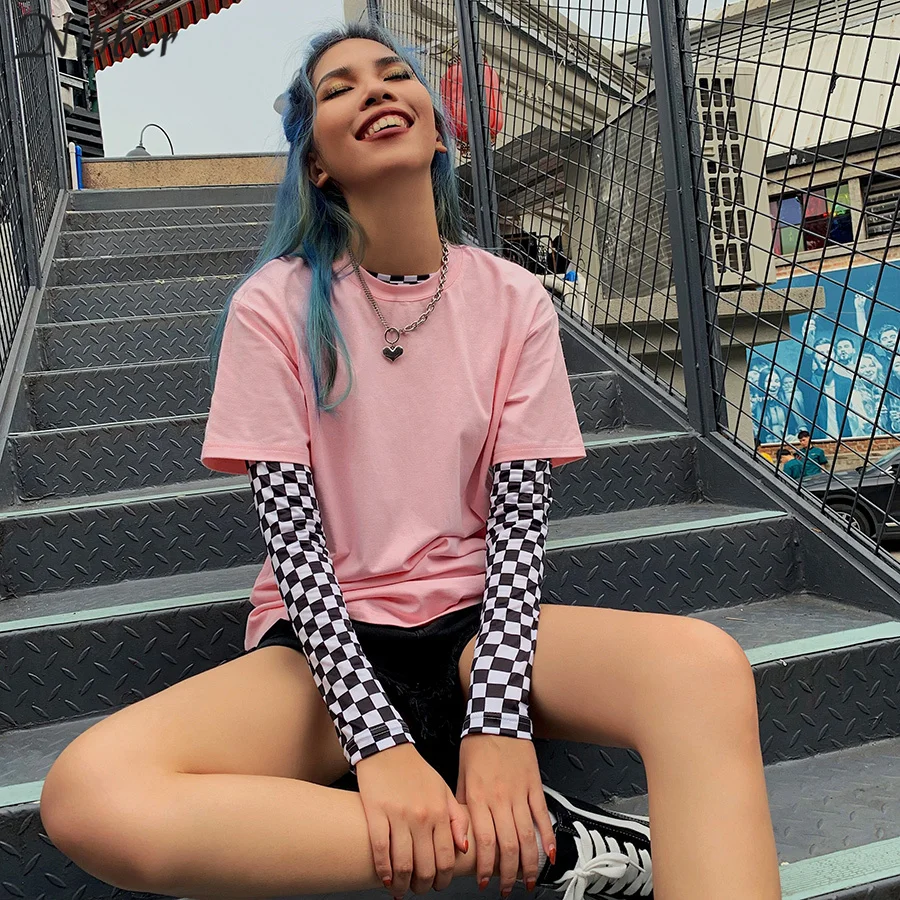 

Nibber pink cotton loose long tops summer T-shirt womens 2019 fashion basic Street casual wear wild stretch Slim Soft Tees mujer