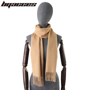 

[BQACCES] Solid Color Plain 100% Cashmere Scarves with Tassel Women Winter Thick Warm Scarf Shawl Luxury High Quality 180cm*36cm