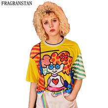 Новые модные женские летние смешной мультяшный принт футболка Повседневная с круглым вырезом с коротким рукавом Свободные Большие размеры Топы женские брендовые футболки Y253