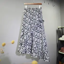 2019 Весна новое поступление Высокая талия шифон юбка с цветочным принтом стандартная юбка листьев лотоса Винтаж юбка одежда
