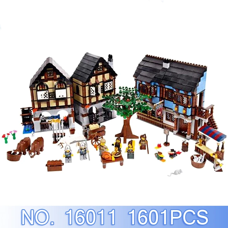 

Lepin Movie Figure 16011 Castle Legoed 1601Pcs Medieval Market Village Building Blocks Bricks Set Toy Model Kit Compatible 10193