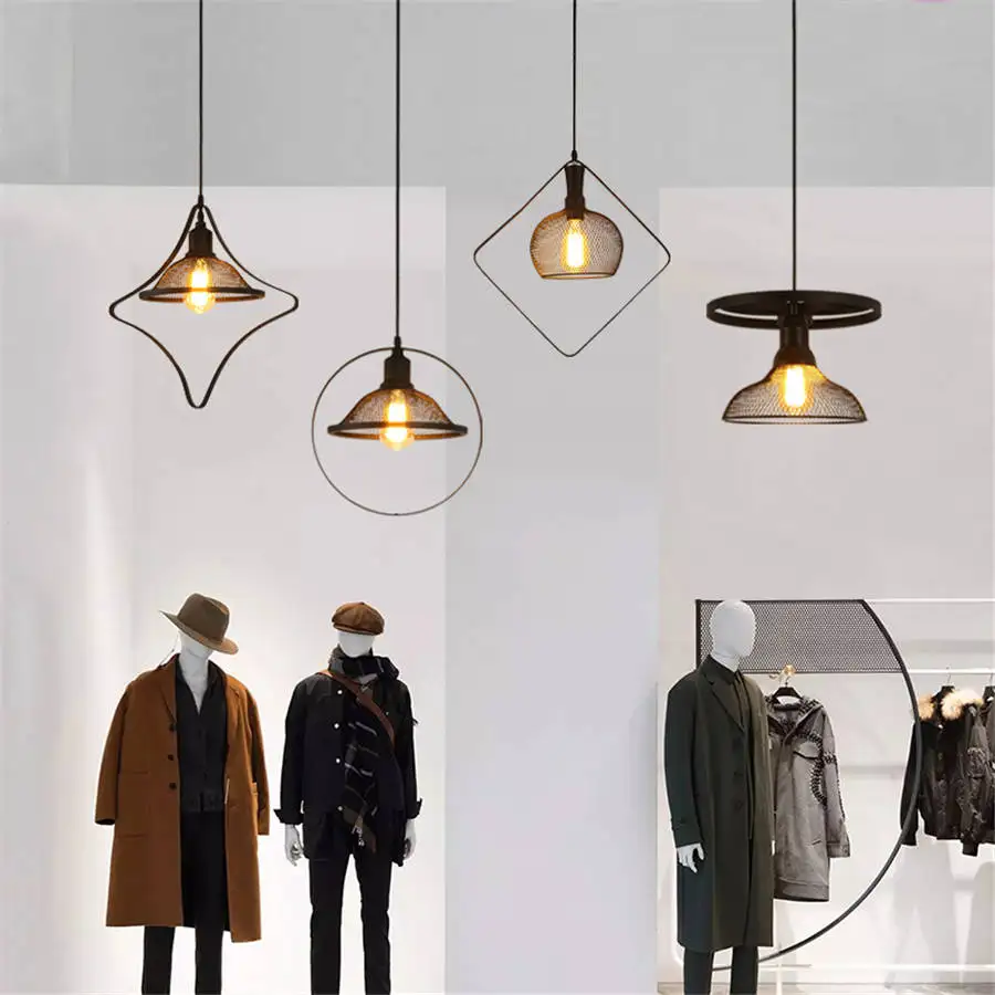 

American iron industrial shopwindow pendant lights loft decor led hanging lamp vintage bar cafe dining room light fixtures e27