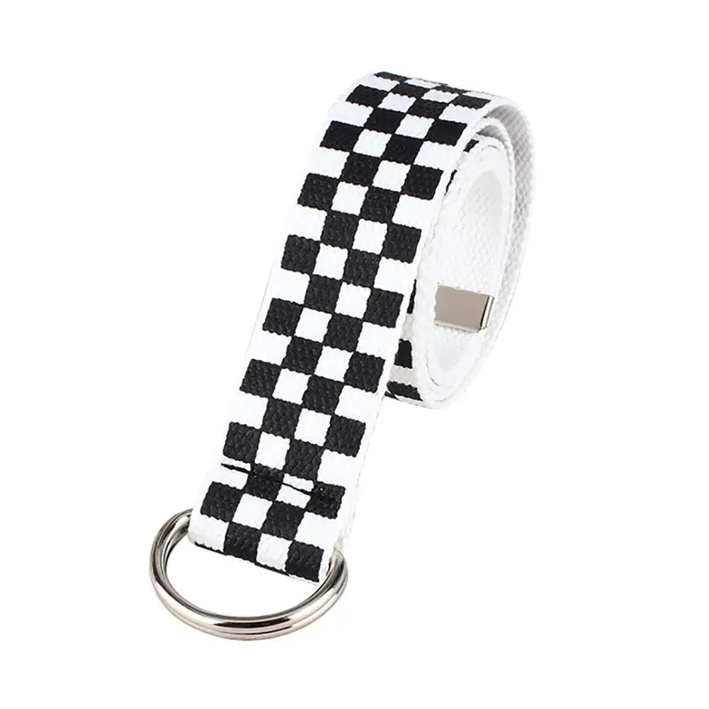 

Fashion Casual Men Women Checkerboard Canvas D Ring Belt Plaid Waist Strap Waistband