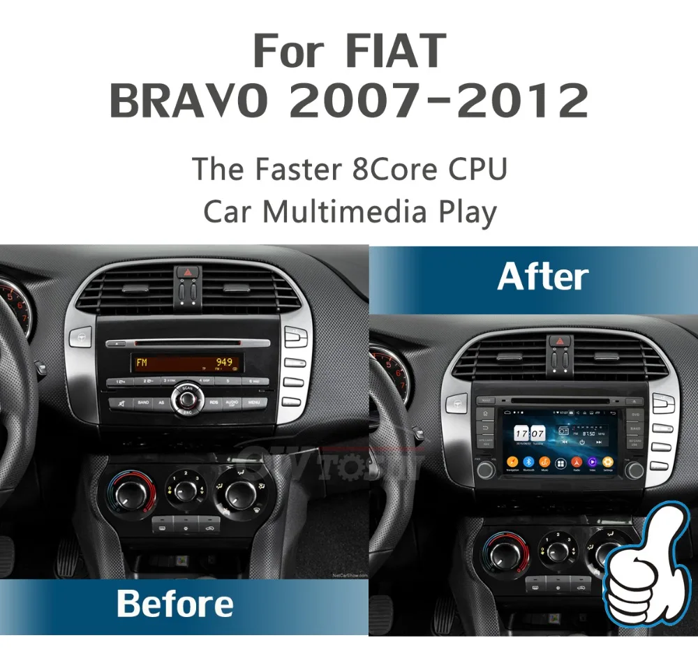Flash Deal 7" IPS Octa Core 4GB RAM+64GB ROM Android 9.0 Car DVD Radio Multimedia GPS Navi for Fiat Bravo 2007-2012 DSP CarPlay Parrot BT 2
