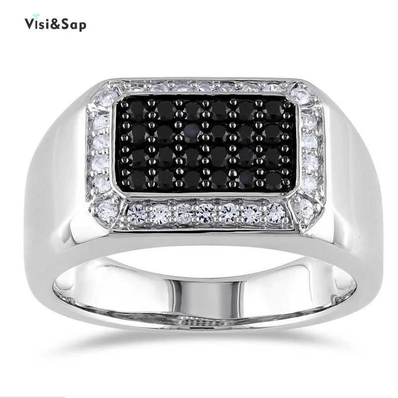 

Visisap Fashion Black Zircon Geometric Finger Rings for Women Men Punk Gothic Party Ring Wholesale Fashion Jewelry B607