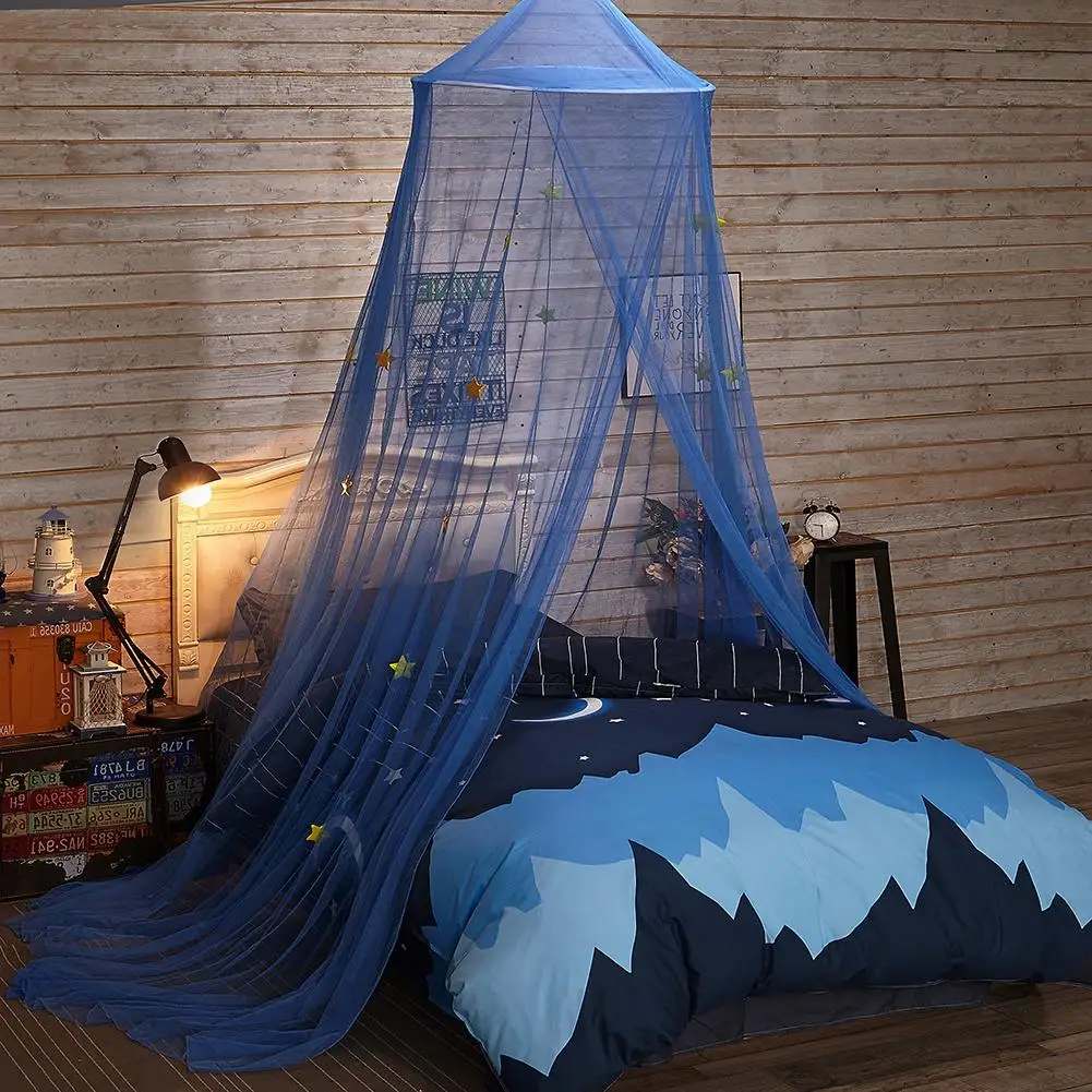 

Children Room Dome Canopy baby bed valance Kids Play Tent baby crib Mosquito Net high-end mesh with Blue Stars