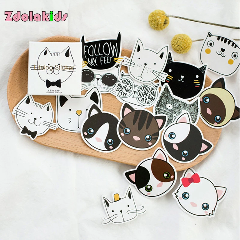 

(45 pieces/lot) Kawaii Cat Label Stickers Decorative Stationery Stickers Scrapbooking DIY Diary Album memo pad Stick Lable