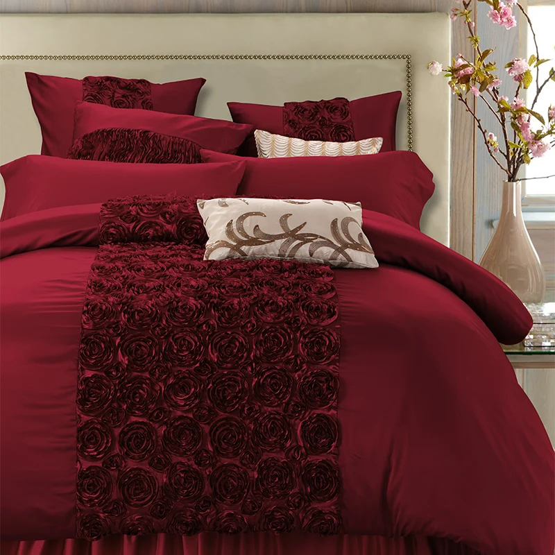 Günstige 4 6 stücke Luxus Rot Hochzeit Königliche Bettwäsche set Königin König größe Bett set Bett Blatt Satin Baumwolle Quilt Duvet Covercouvre lit de luxe