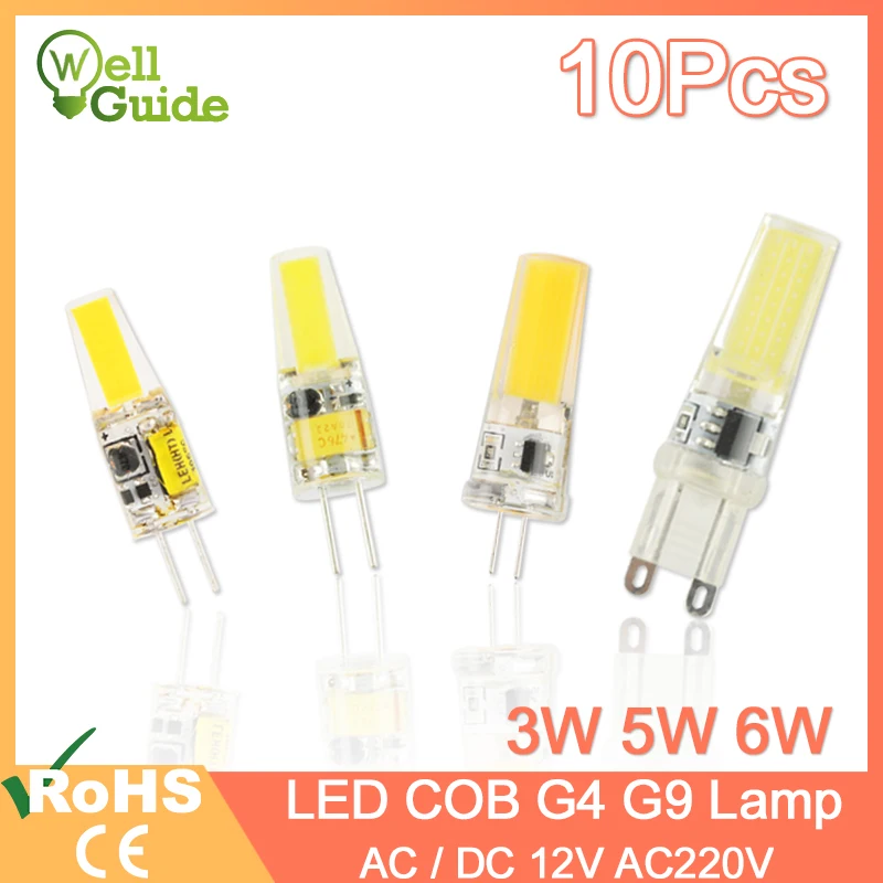 

10pcs COB Dimmable LED G4 Light G9 Led Lamp 220V AC DC 12V LED G9 3W 5W 6W SMD 2835 LED Lighting replace Halogen Spotlight