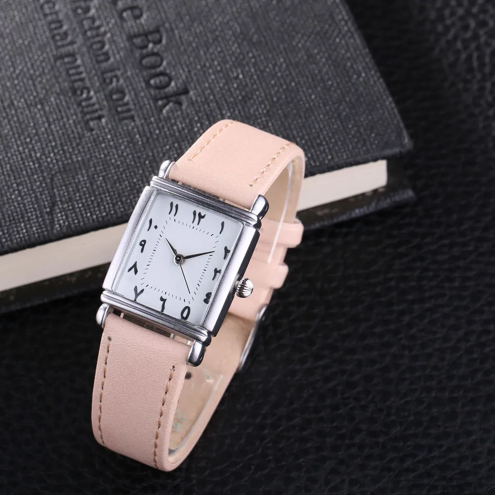 

Rectangle Casing Ladies arab watches Genuine Leather Straps
