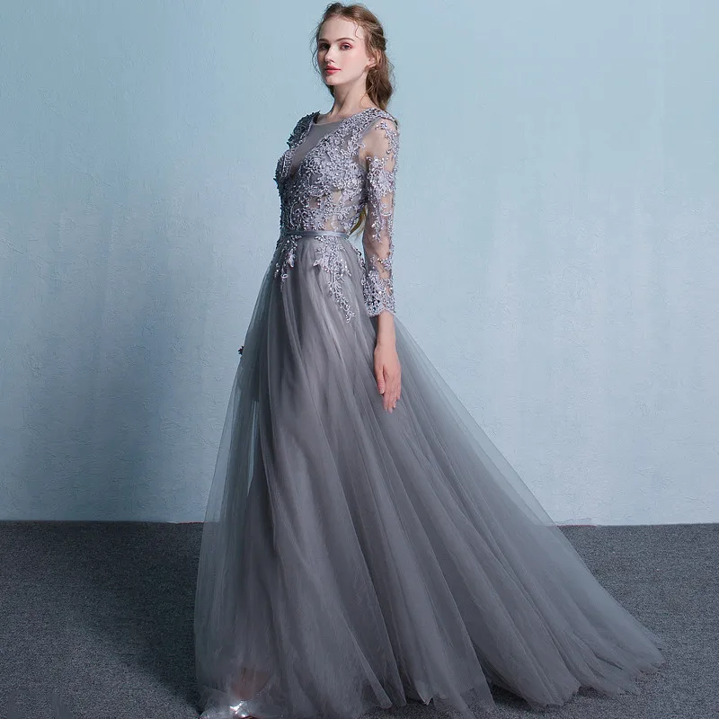 Sexy Backless Evening Dresses Long V Neck Tulle Appliques Beading Party Gowns Evening Gowns Robe De Soiree Sexy Backless Evening Dresses Long V Neck Tulle Appliques Beading Party Gowns Evening Gowns Robe De Soiree