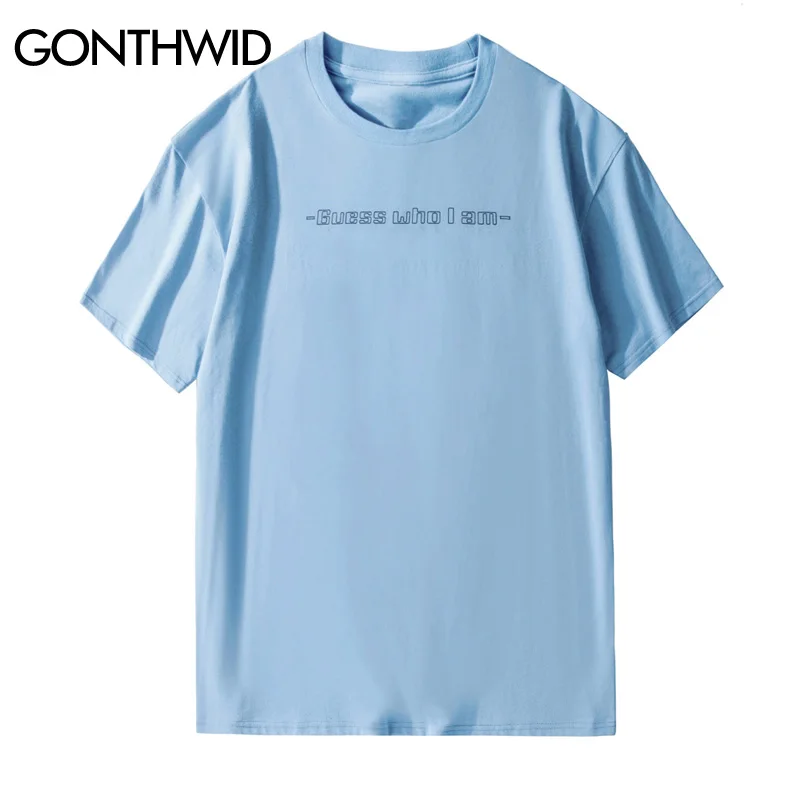 Забавные футболки GONTHWID, уличная одежда, мужские хип-хоп повседневные топы с коротким рукавом, мужские хипстерские футболки Harajuku - Цвет: Light Blue
