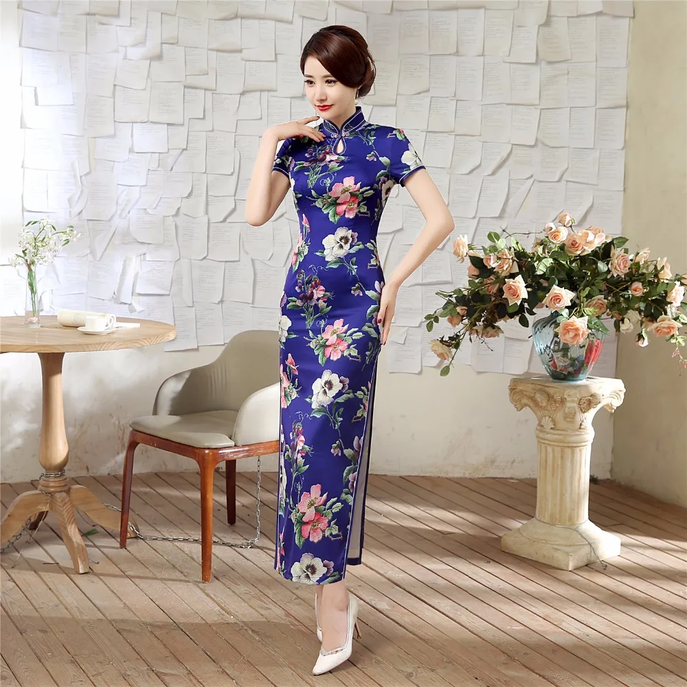 Шанхай история Замочная скважина короткий рукав цветочный Китай Qipao платье