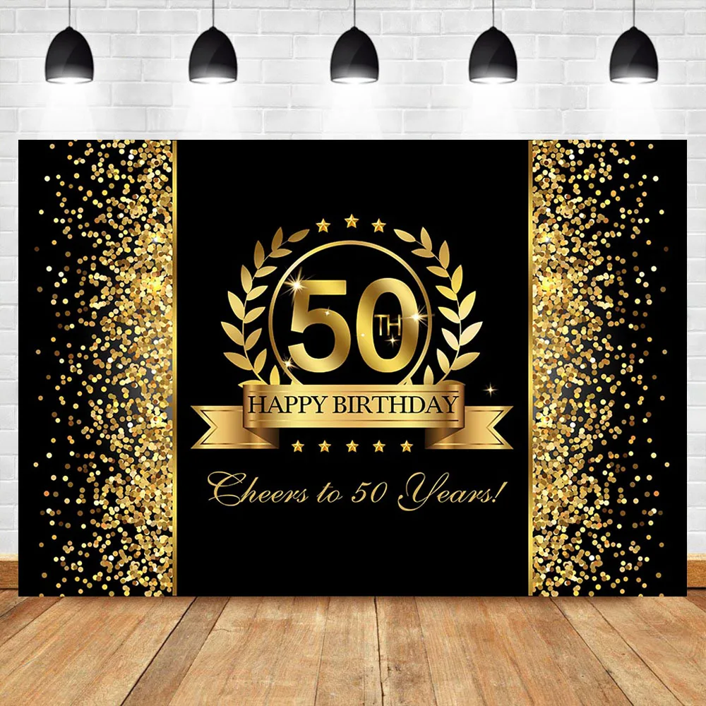 

NeoBack 50th Birthday Backdrop Gold Glitter Bokeh Shiny Photo Background Fifty Birthday Party Banner Decorations Backdrops