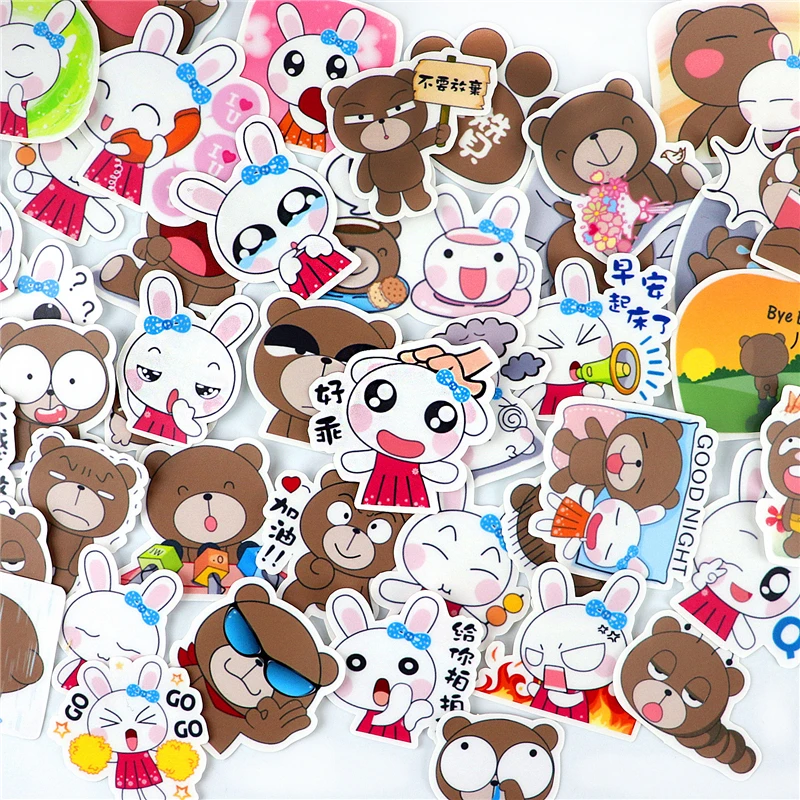 

40pcs cute Animal Bear & Rabbit Stickers stickers paper sticker decoration DIY album diary scrapbooking label kawaii stationery