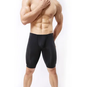 

New Fashion Brand Man Sexy Thin Sheer Polyester Pajama Shorts Gay Male Ice Silk Transparent Sleep Leggings Bottoms