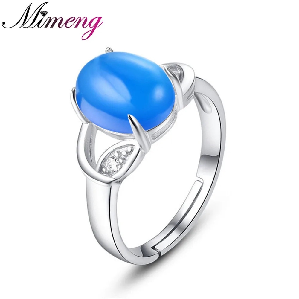 

Guarantee 100% Natural Blue Chalcedony Silver 925 Sterling Silver Ring Lovely Female Models Open Design Ring Top Quality