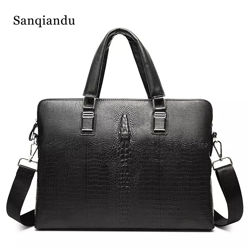 SANQIANDU البقر حقيبة جلدية أصلية الأعمال الرجال حقائب الكمبيوتر المحمول حمل حقائب Crossbody أكياس حقيبة يد الرجال حقيبة ساعي