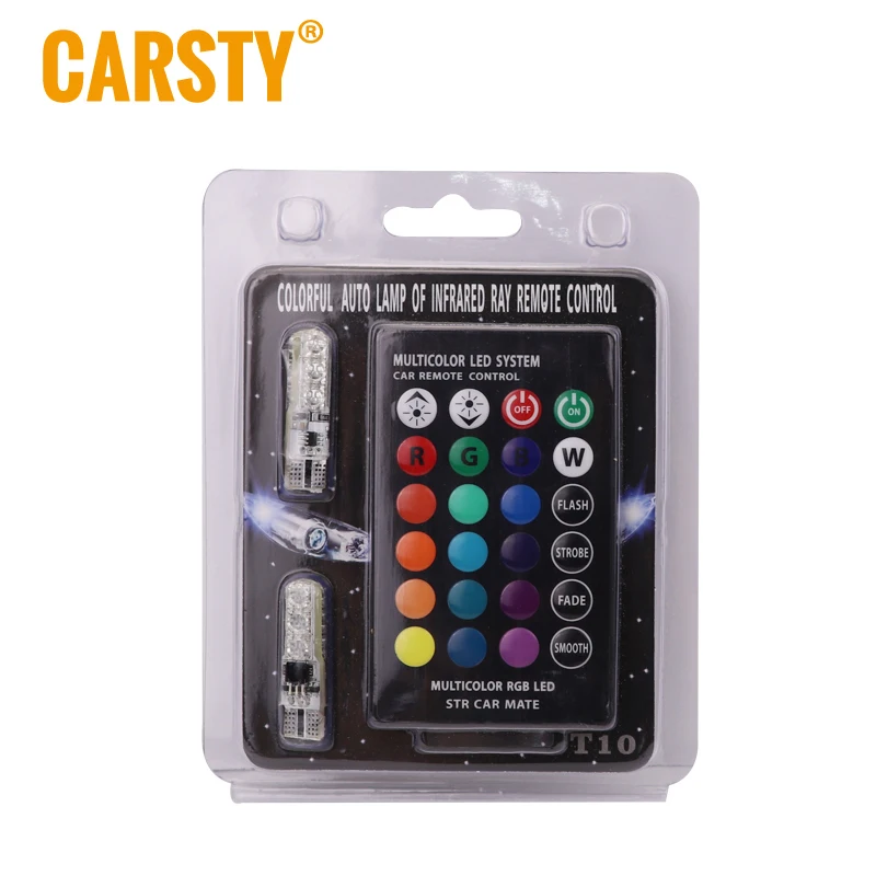 Carty 12V светодиодный T10 W5W 194 168 лампы 5050 6 Smd RGB с пультом дистанционного управления
