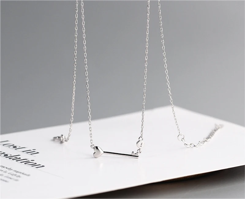 Qevila New arrival Fashion Necklaces Jewelry 925 Sterling Silver Heart Key Pendant Necklaces for Women Lady Chain Necklace Gift (11)