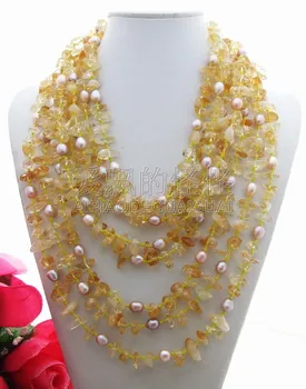 

N081404 Amazing! 8Strands Pearl Yellow Necklace