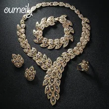 OUMEILY Africano Sistemas de La Joyería Para Las Mujeres Collar de Cristal de Imitación Perlas Pendiente Colgante Chapado En Oro de Accesorios Del Vestido de Boda