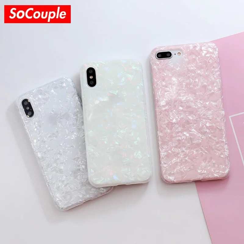 

SoCouple Glitter Phone Case For iPhone 7 Conch Shell Pattern Cases For iPhone X Xs max XR 8 7 6 6S Plus Soft Silicone Back Cover