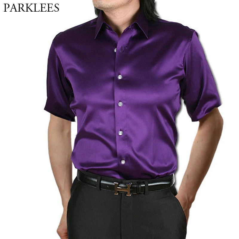 Purple Silk Luxury Dress Shirt Men 2019 ...