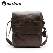 BOSIKAS Men’s Bags Genuine Leather Male Crossbody Bags Man’s Shoulder Bag Strap Small Casual Flap Men Leather Messenger Hasp Bag