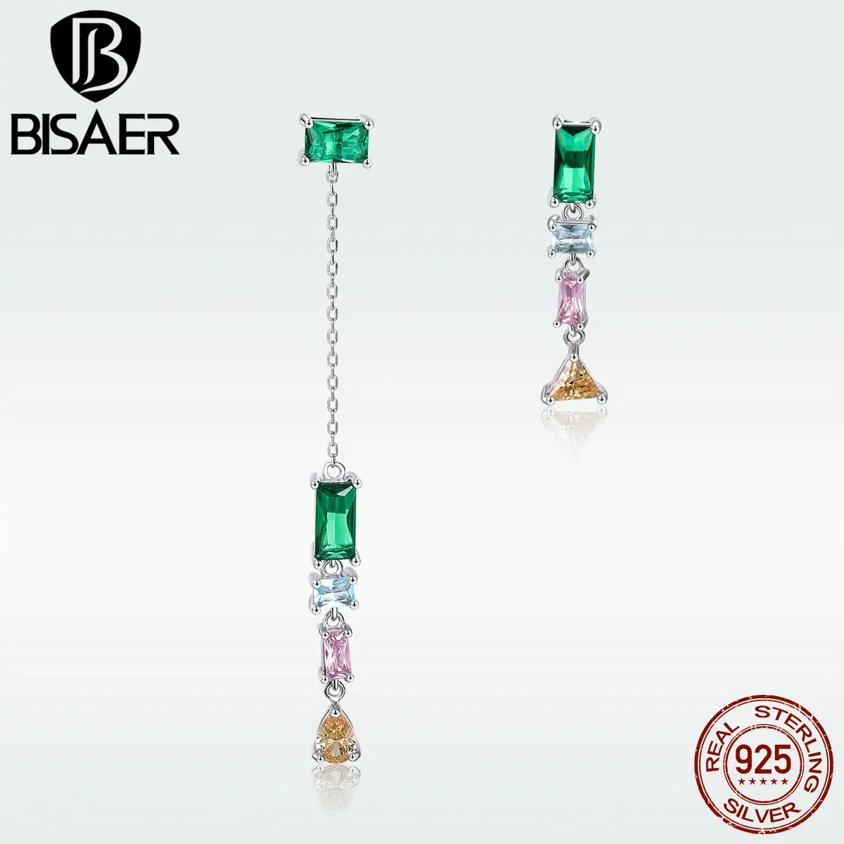 

BISAER Silver Earrings 925 Sterling Silver Minimalist Geometric Vintage Retro Asymmetry Drop Earrings New Fashion Jewelry HSE408